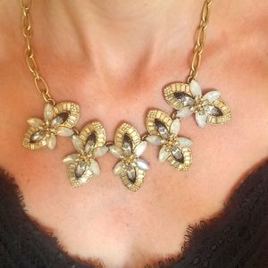 J Crew Gold and Gem Flower Statement Necklace
